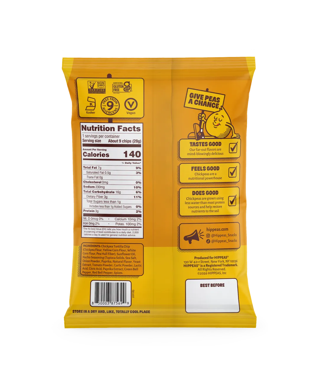 Hippeas Vegan Nacho Vibes Chickpea Tortilla Chips 1oz (21ct)