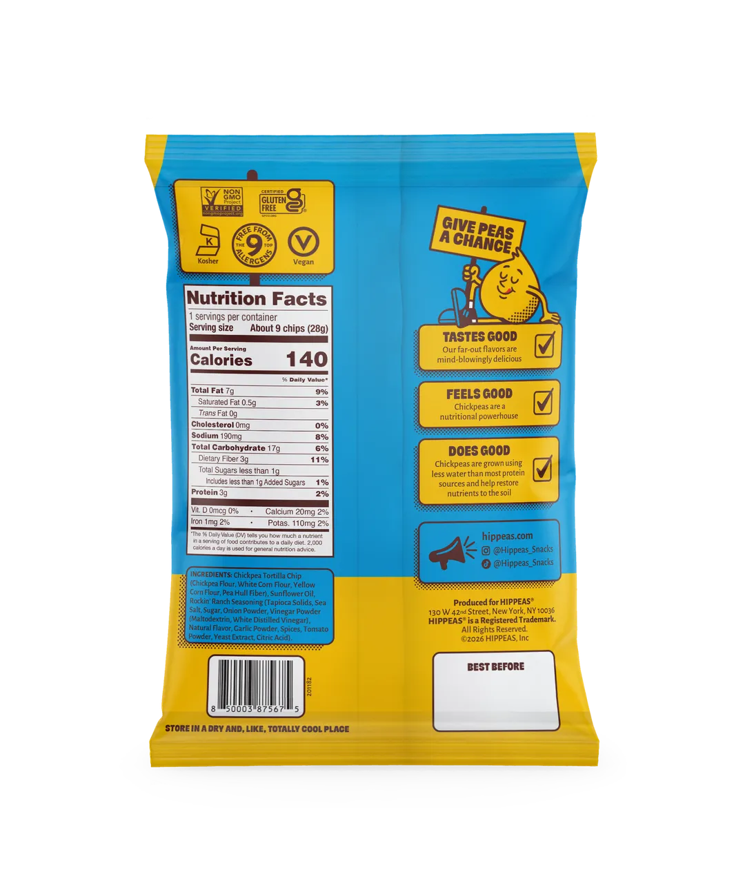 Hippeas Vegan Rockin' Ranch Chickpea Tortilla Chips 1oz (21ct)