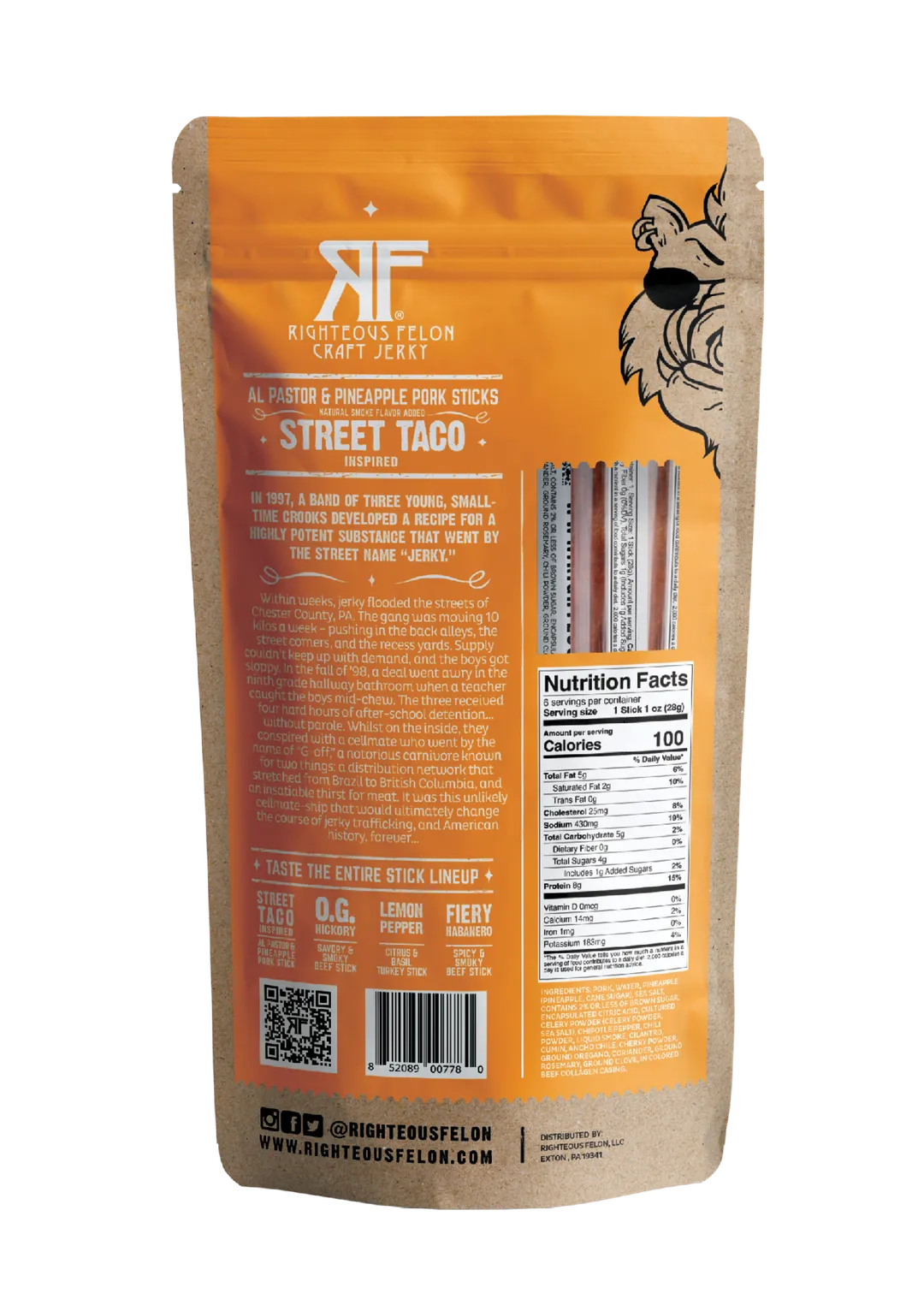 Righteous Felon Street Taco Pork Stick Multipack 6oz