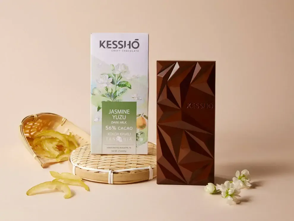 KESSHŌ Jasmine Yuzu 56% Dark Milk Chocolate Bar
