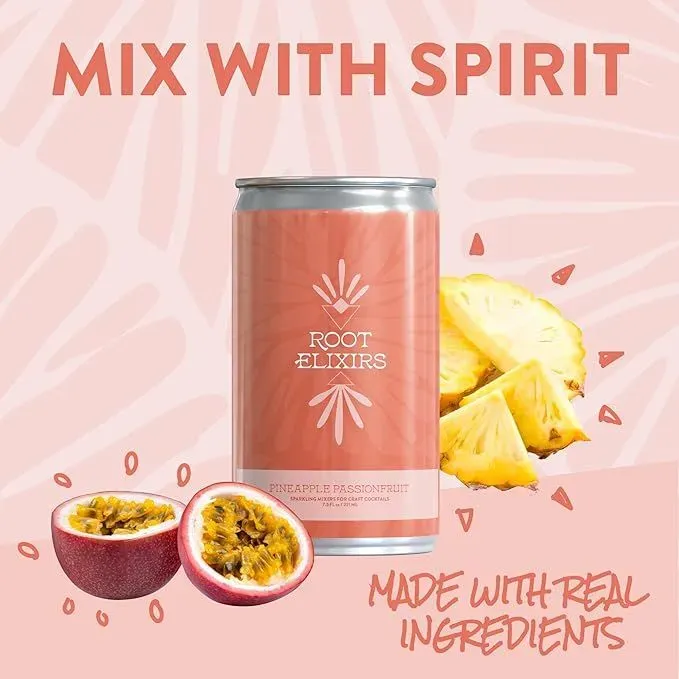 Root Elixirs Pineapple Passionfruit Sparkling Mixer Can 24 case