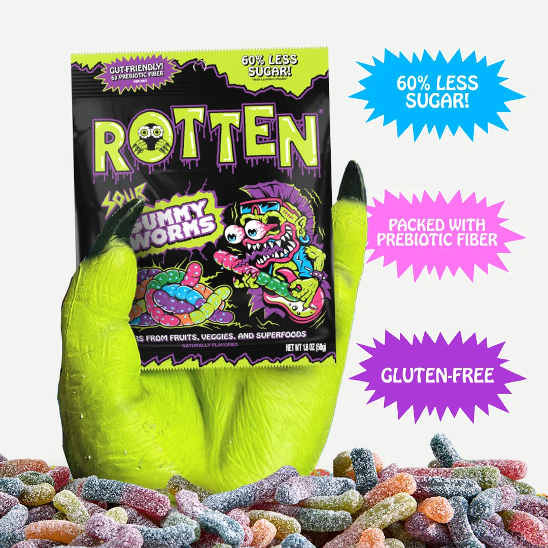 Sour Gummy Worms 1.8oz - Low Sugar, Natural, Gluten-Free Candy, Prebiotics