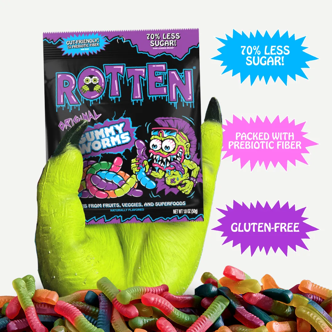 Original Gummy Worms 1.8oz - Low Sugar, Natural, Gluten-Free Candy, Prebiotics