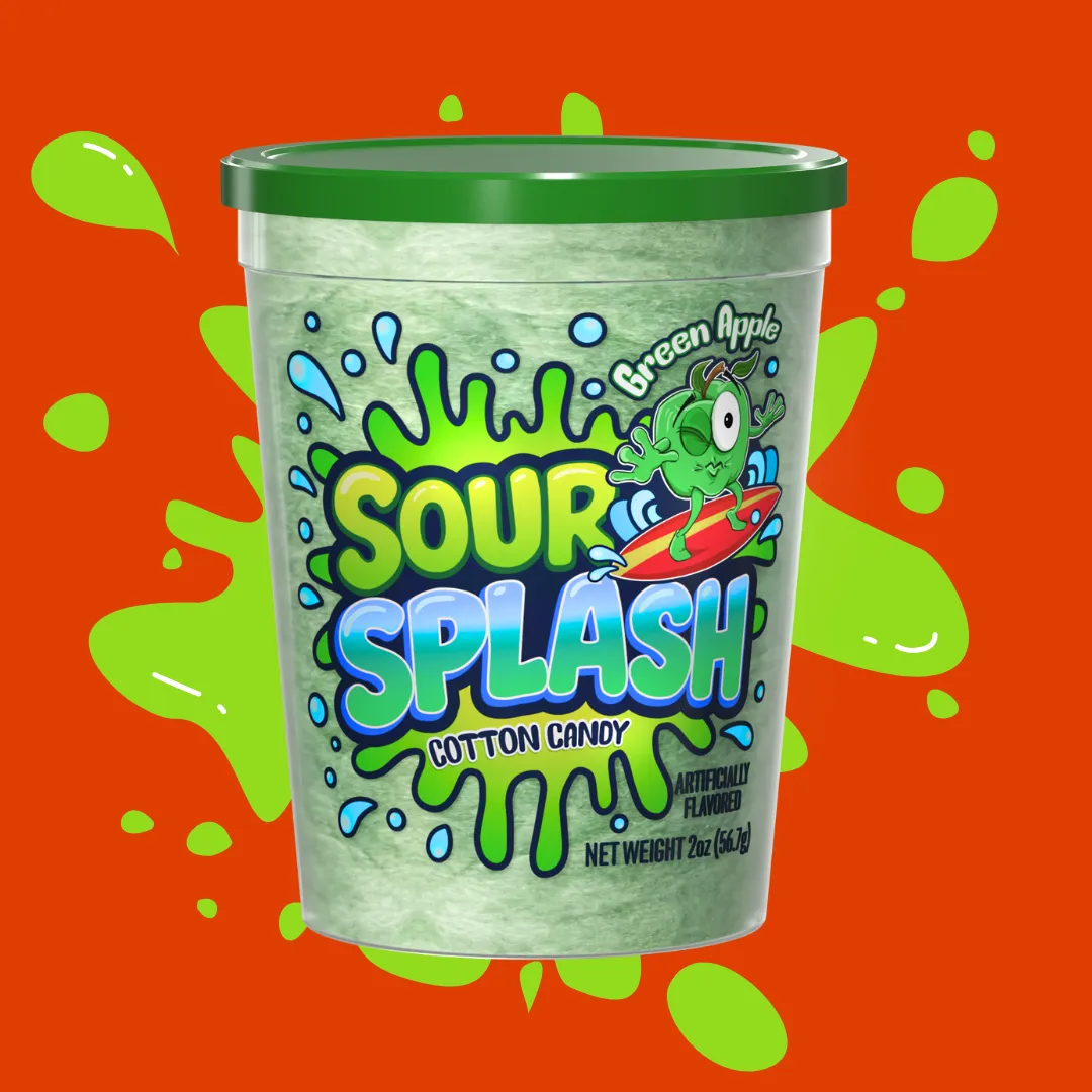 Sour Splash Cotton Candy - Green Apple Flavor (Pack of 24)