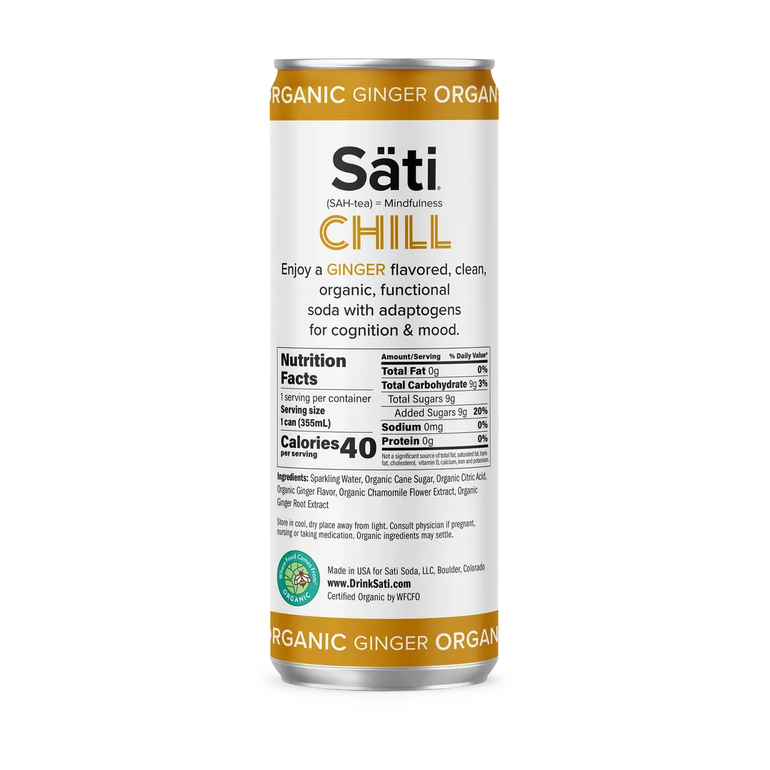 Sati Ginger Chill Functional Soda (Tray 6 x 4 packs)