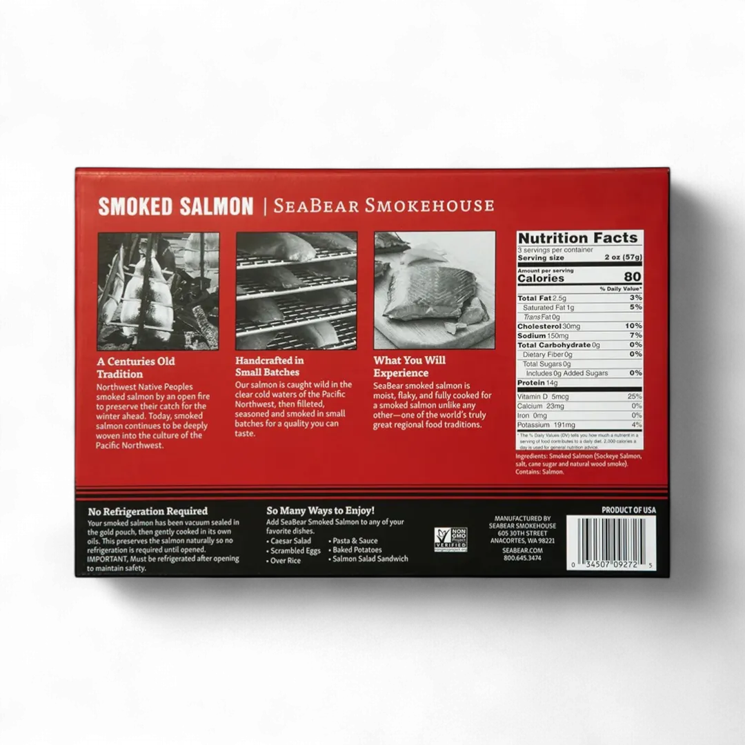 Wild Alaskan Sockeye Smoked Salmon 6oz Red Gift Box