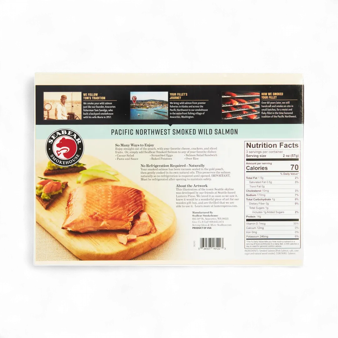 Seattle Skyline Smoked Pink Salmon Wooden Keepsake Box