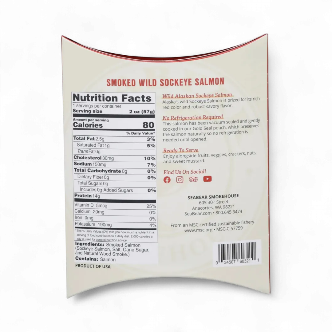 Smoked Sockeye Salmon 2oz Pillow Pack