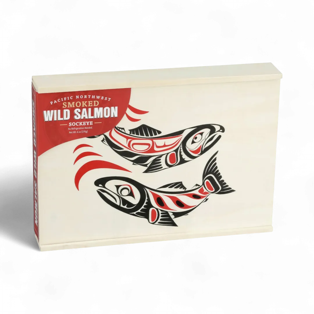 Double Fish Smoked Sockeye Salmon Wooden Keepsake Box