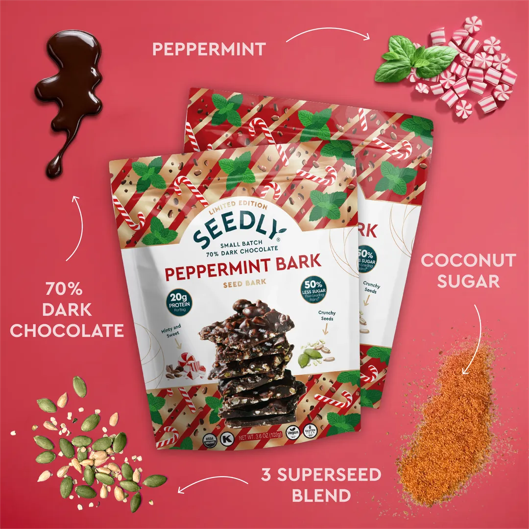 Seedly, Peppermint, Dark Chocolate Bark, 3.6 Oz.