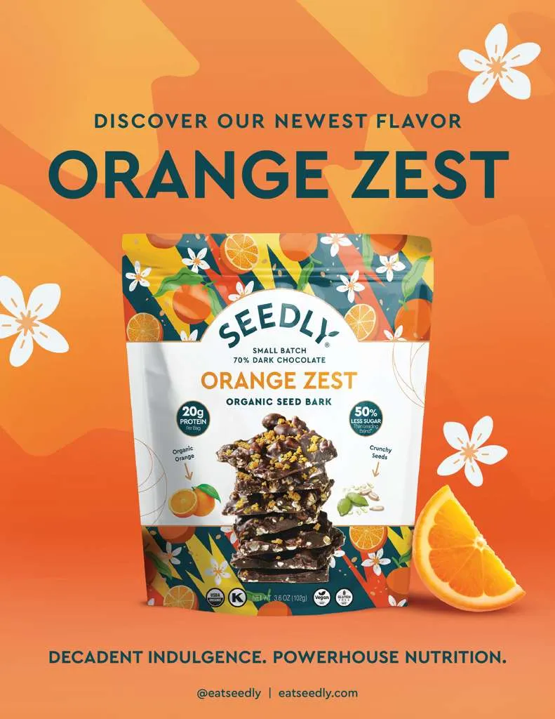 SEEDLY, Orange Zest, Dark Chocolate Bark, 3.6