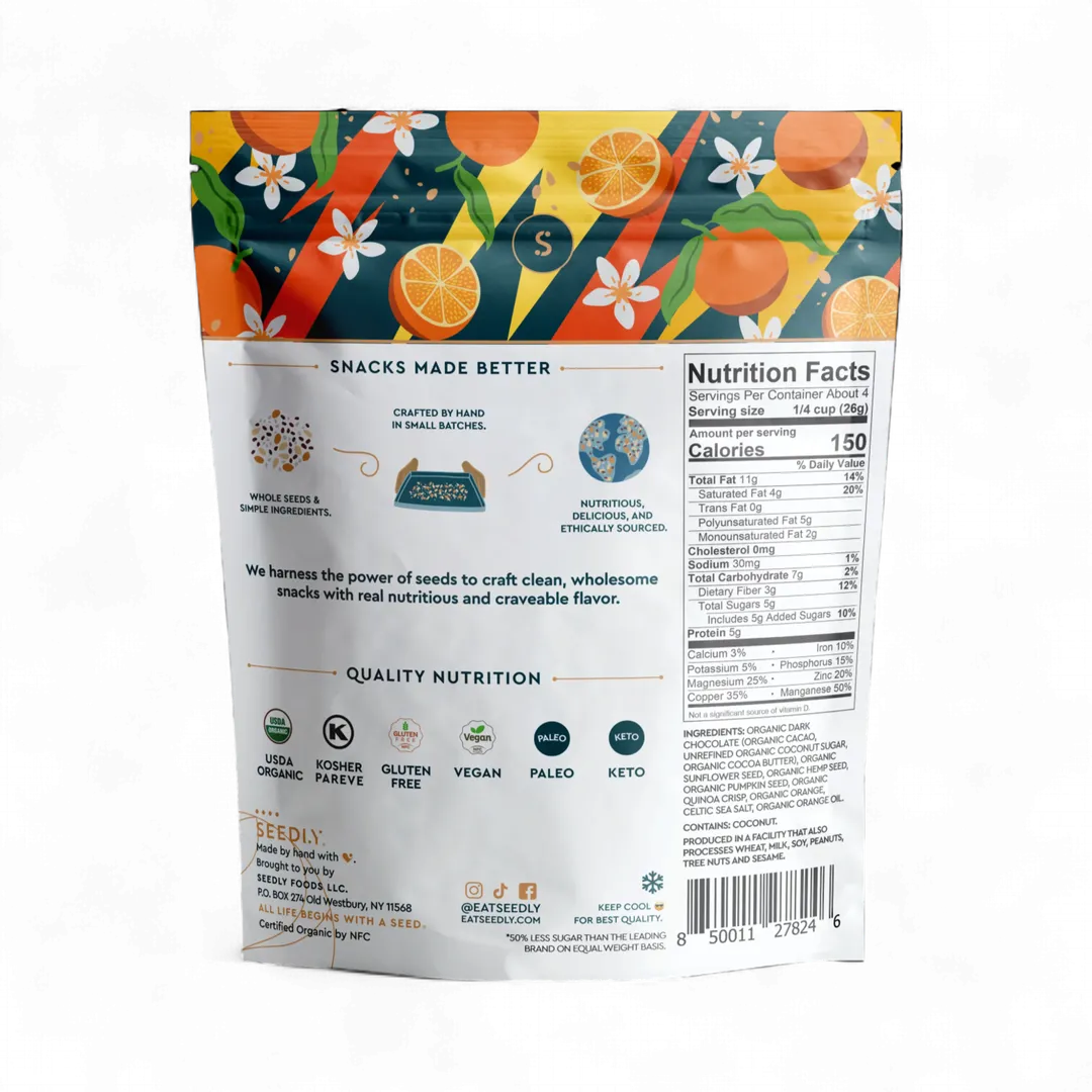 SEEDLY, Orange Zest, Dark Chocolate Bark, 3.6