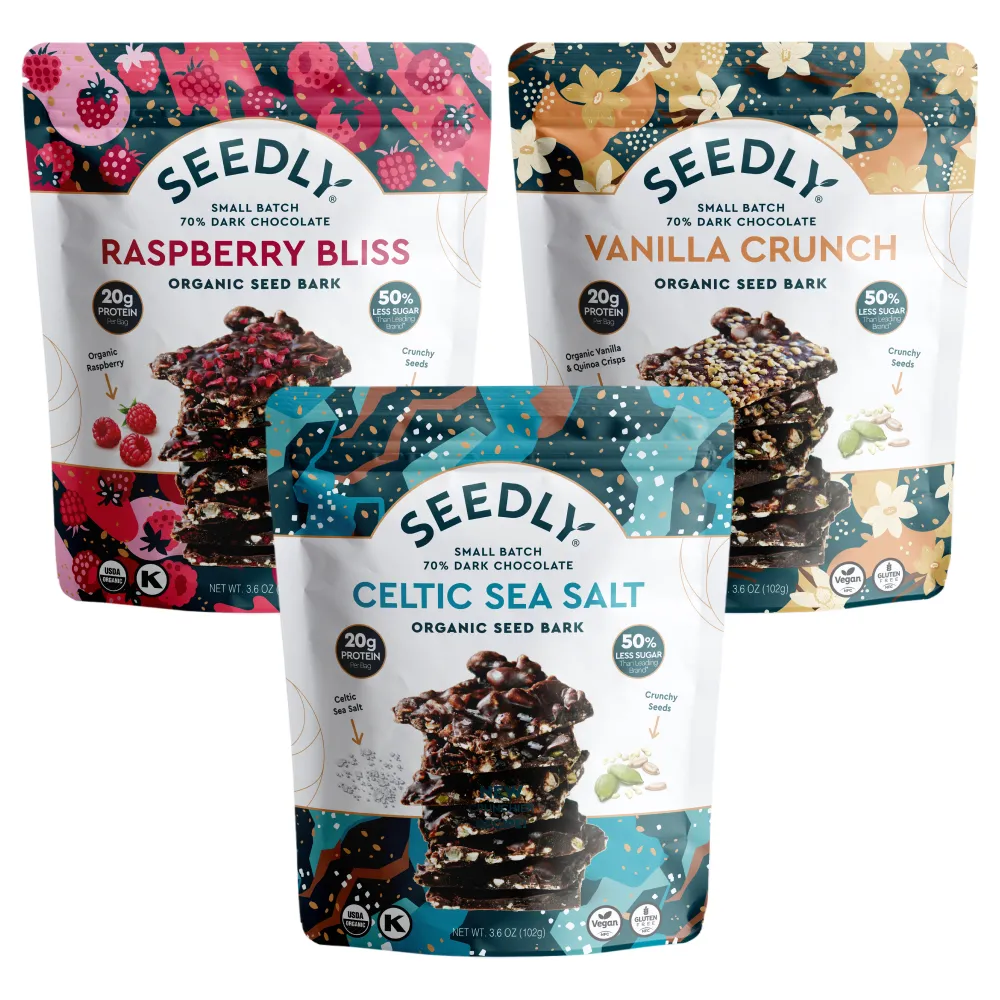 Seedly, Dark Chocolate Bark, Variety Pack, 3.6 oz.