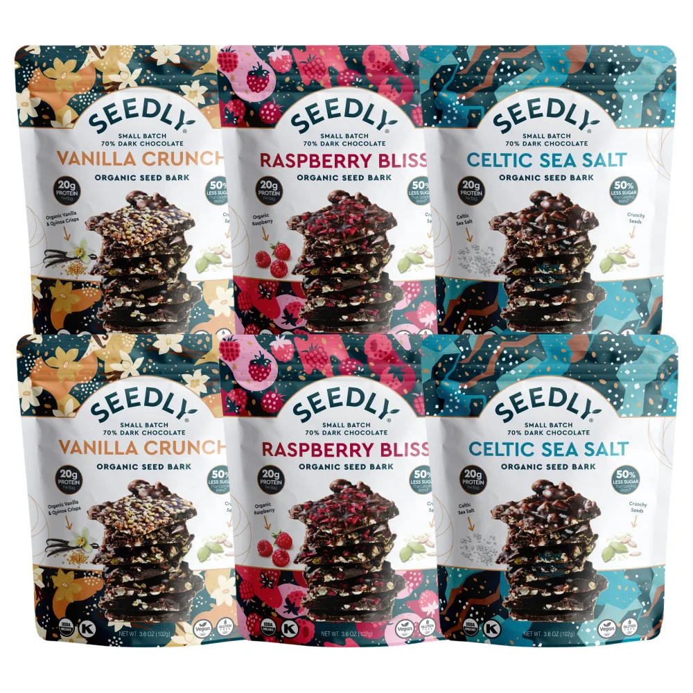 Seedly, Dark Chocolate Bark, Variety Pack, 3.6 oz.