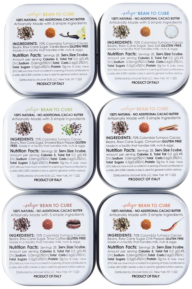 Seligo 70% Unrefined Dark Chocolate Cubes Tasting Flyer