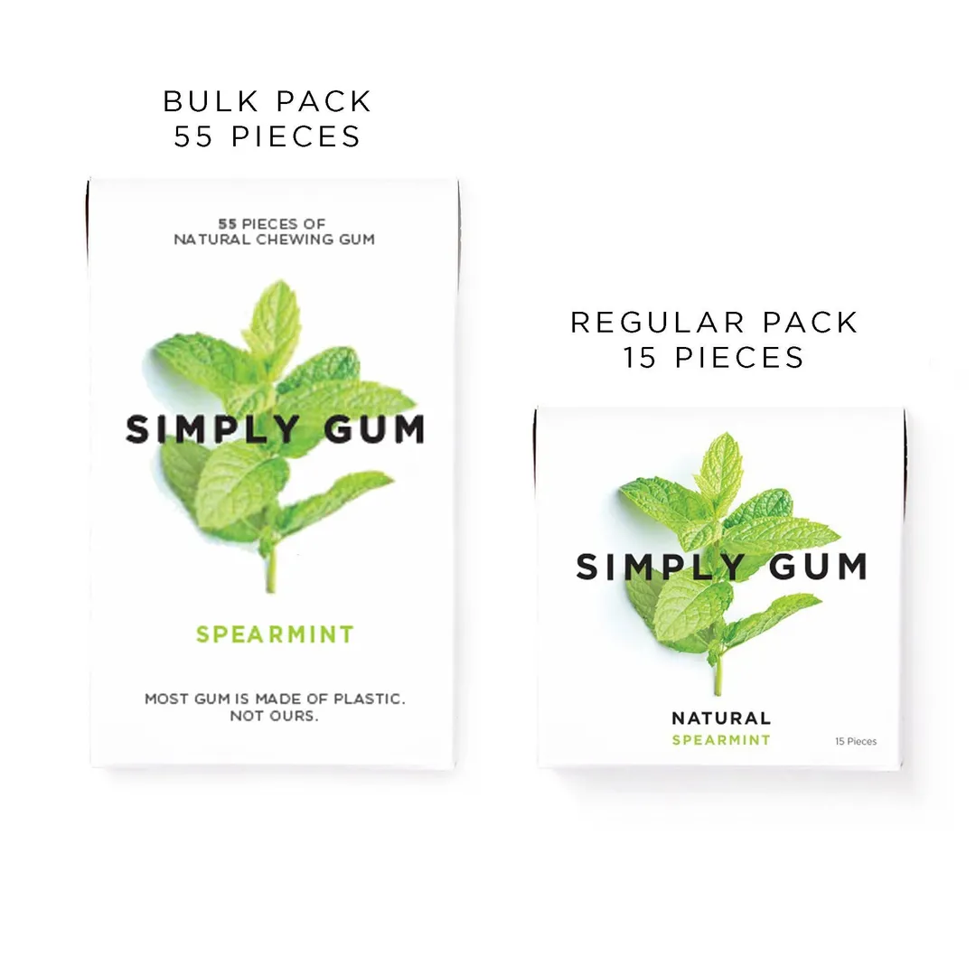 Spearmint Chewing Gum 55 Ct - Natural + Plastic-Free | 6 Pk