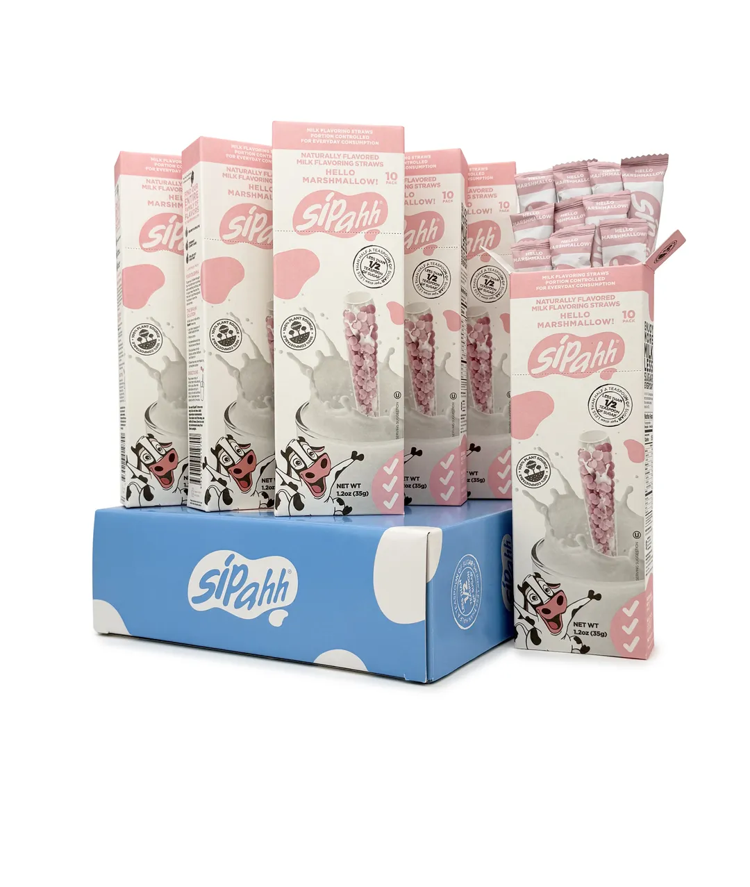 Sipahh Hello Marshmallow! Milk Flavoring Straws – Case of 6 (6 × 10-Straw Packs)