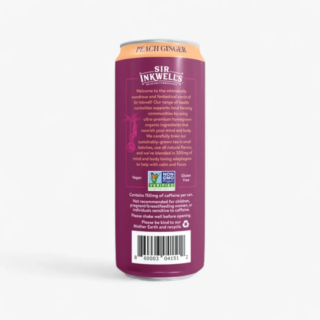 Black Tea  Adaptogen Infused " Peach Ginger"  12 Ct cans   16 oz 