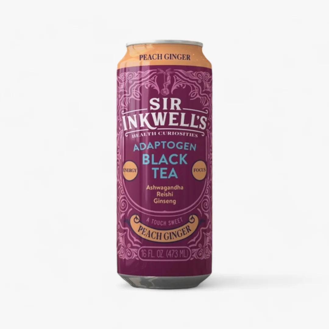 Black Tea  Adaptogen Infused " Peach Ginger"  12 Ct cans   16 oz 