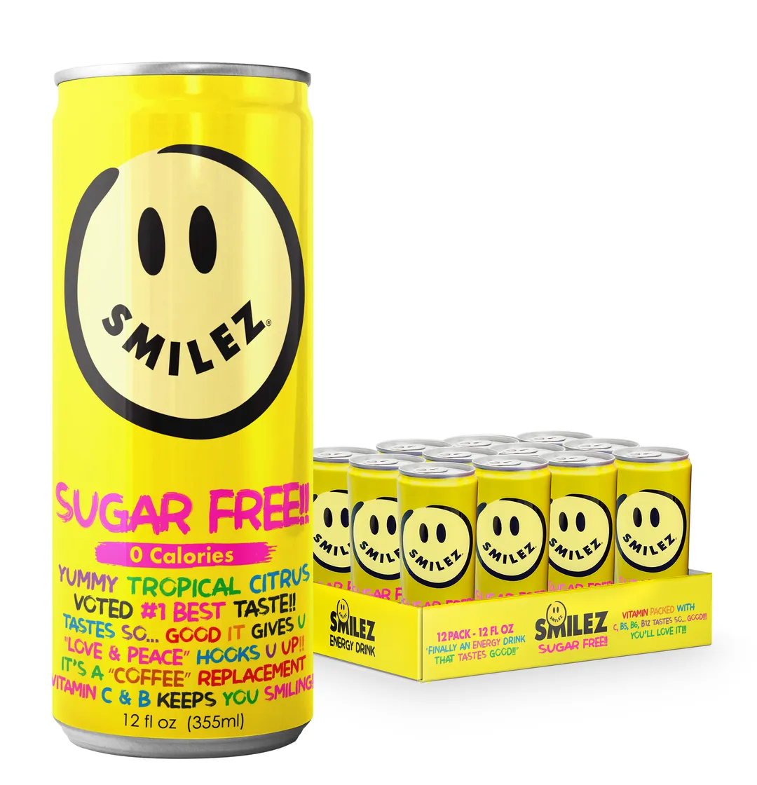 Smilez Energy Drink – SUGAR FREE - Tropical Citrus (12 Pack), 12oz Cans