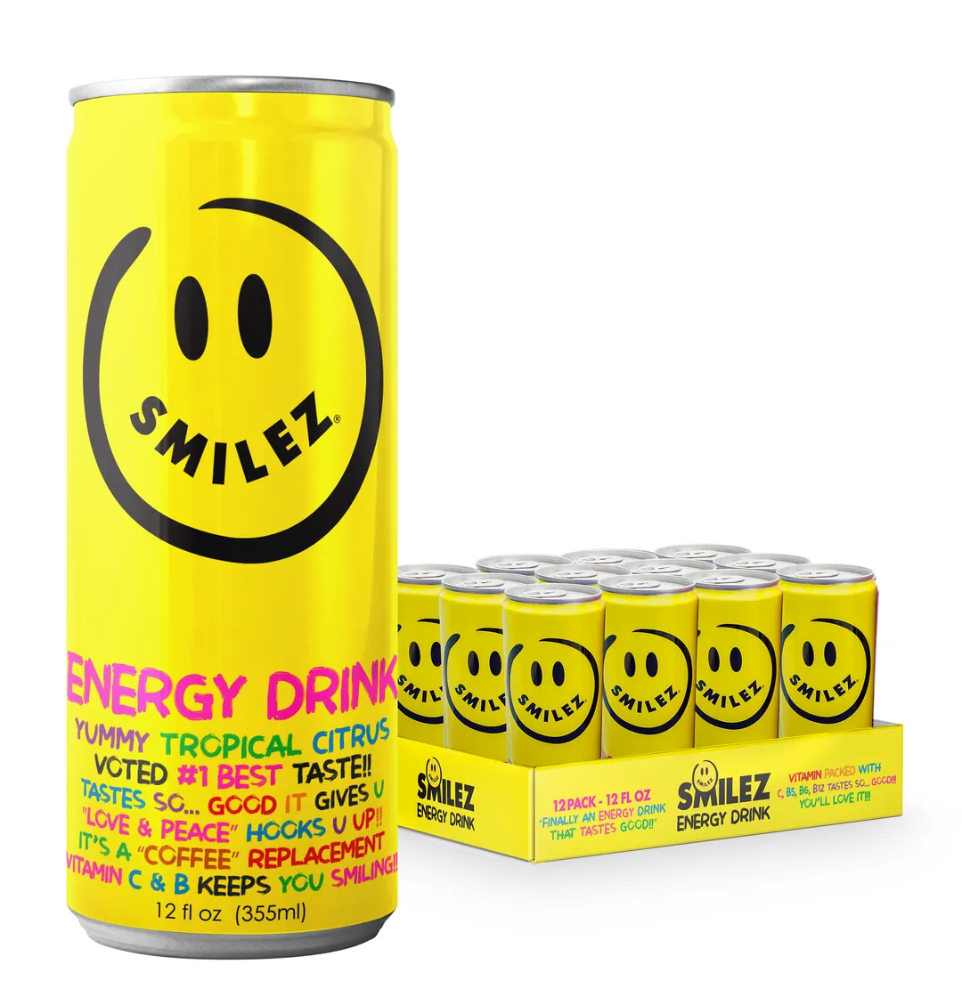 Smilez Energy Drink – Tropical Citrus (12 Pack), 12oz Cans