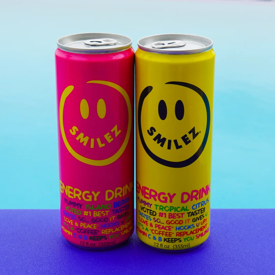 Smilez Energy Drink – Combo (12 Pack) Tropical Citrus & Island Berry, 12oz Cans