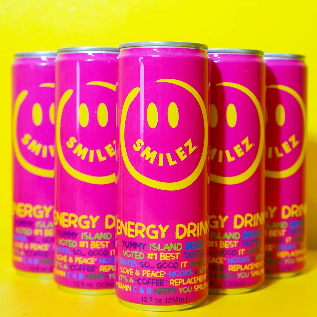 Smilez Energy Drink – Island Berry (12 Pack), 12oz Cans