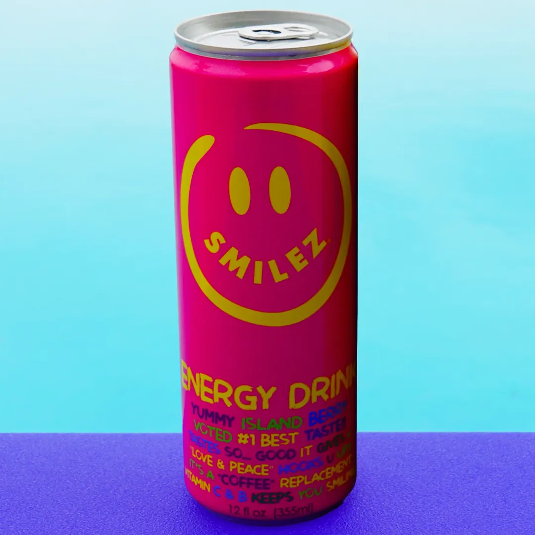 Smilez Energy Drink – Island Berry (12 Pack), 12oz Cans
