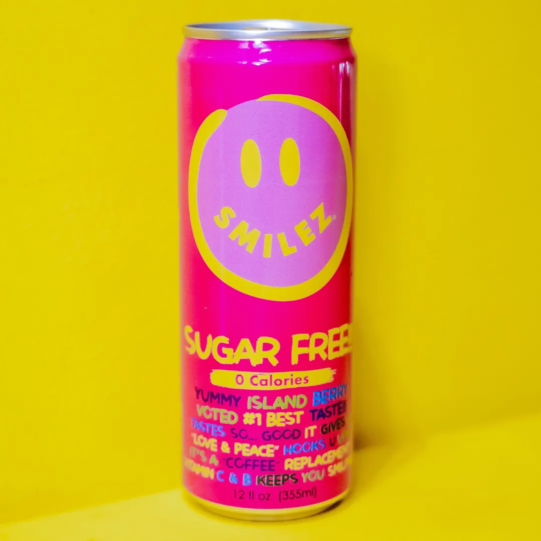 Smilez Energy Drink – SUGAR FREE - Island Berry (12 Pack), 12oz Cans