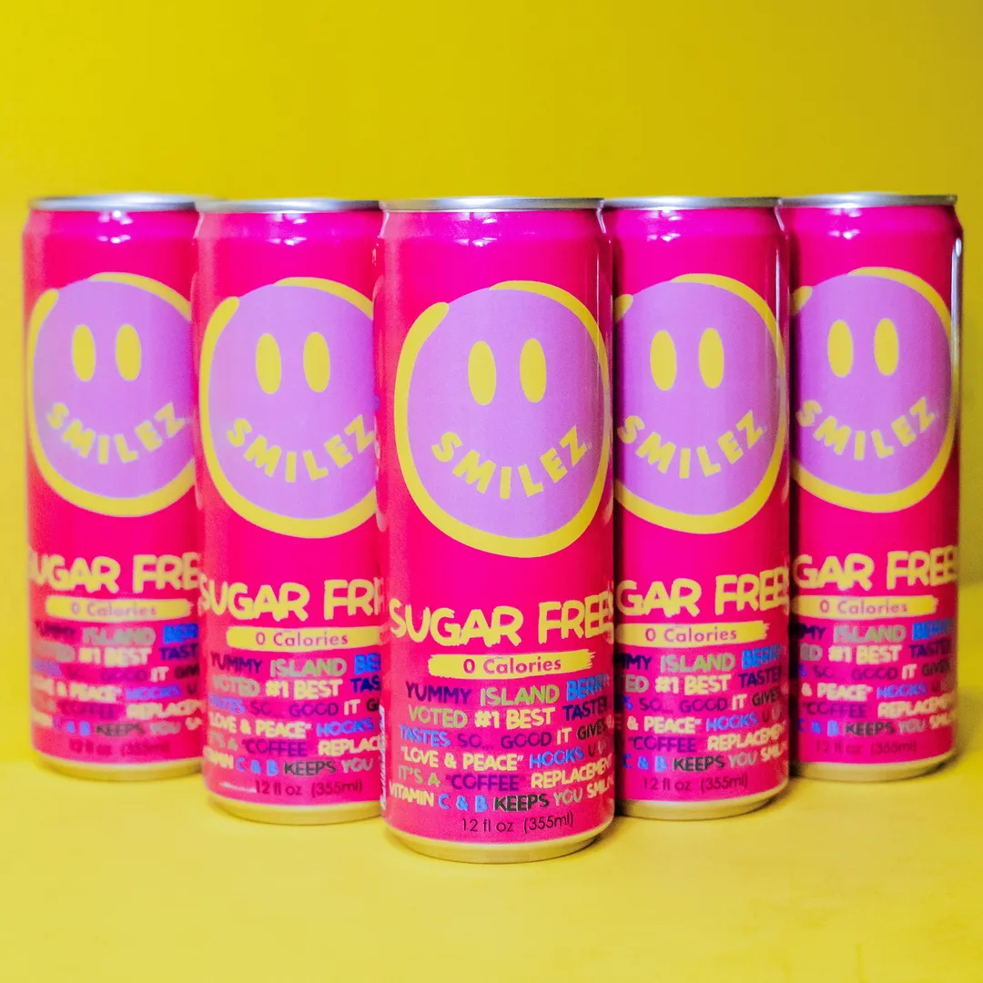 Smilez Energy Drink – SUGAR FREE - Island Berry (12 Pack), 12oz Cans