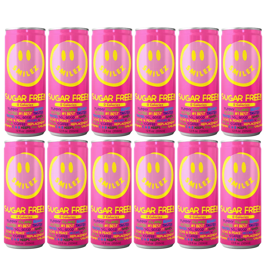 Smilez Energy Drink – SUGAR FREE - Island Berry (12 Pack), 12oz Cans