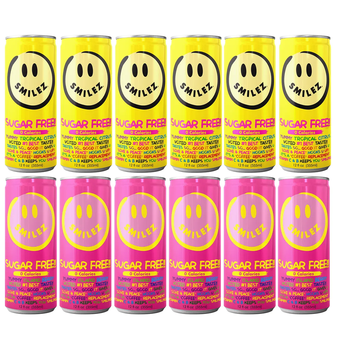 Smilez Energy Drink – SUGAR FREE - Combo (12 Pack) Tropical Citrus & Island Berry, 12oz Cans 