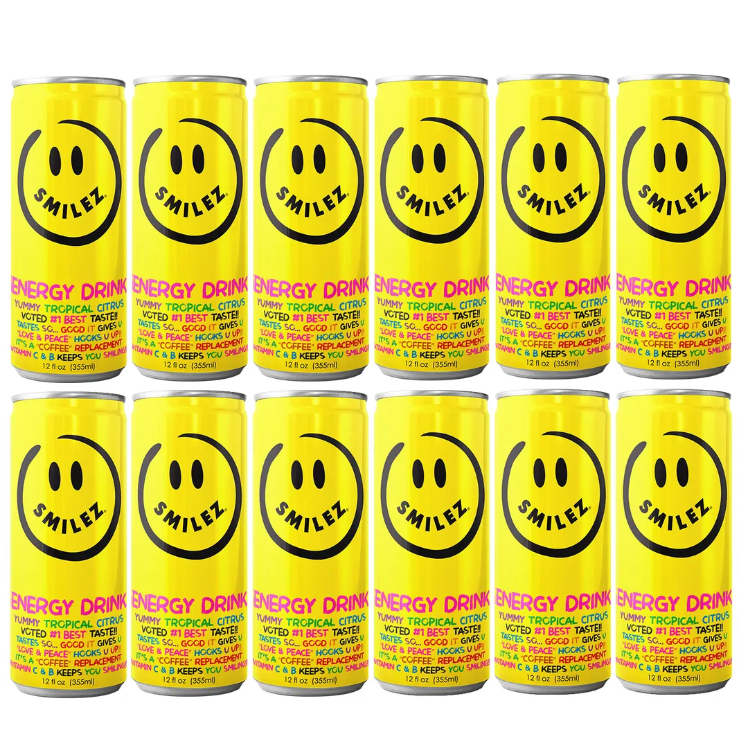 Smilez Energy Drink – Tropical Citrus (12 Pack), 12oz Cans