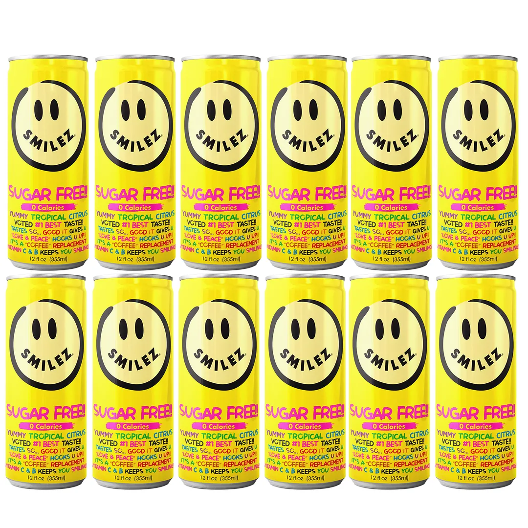 Smilez Energy Drink – SUGAR FREE - Tropical Citrus (12 Pack), 12oz Cans