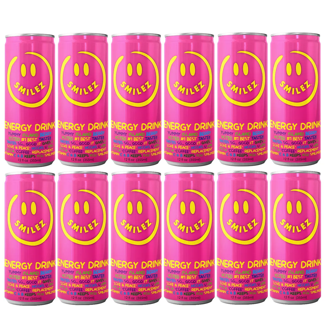 Smilez Energy Drink – Island Berry (12 Pack), 12oz Cans
