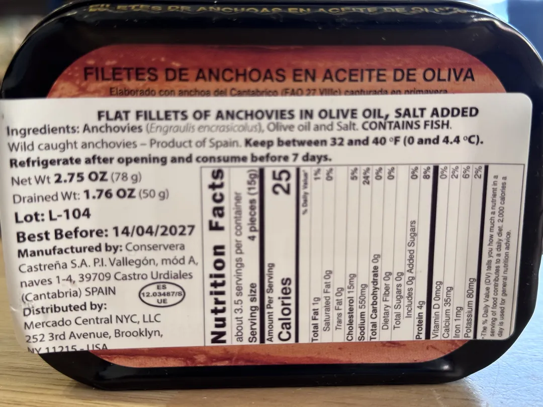 La Castreña - Cantabrian Anchovy Fillets In Olive Oil 78g Tin