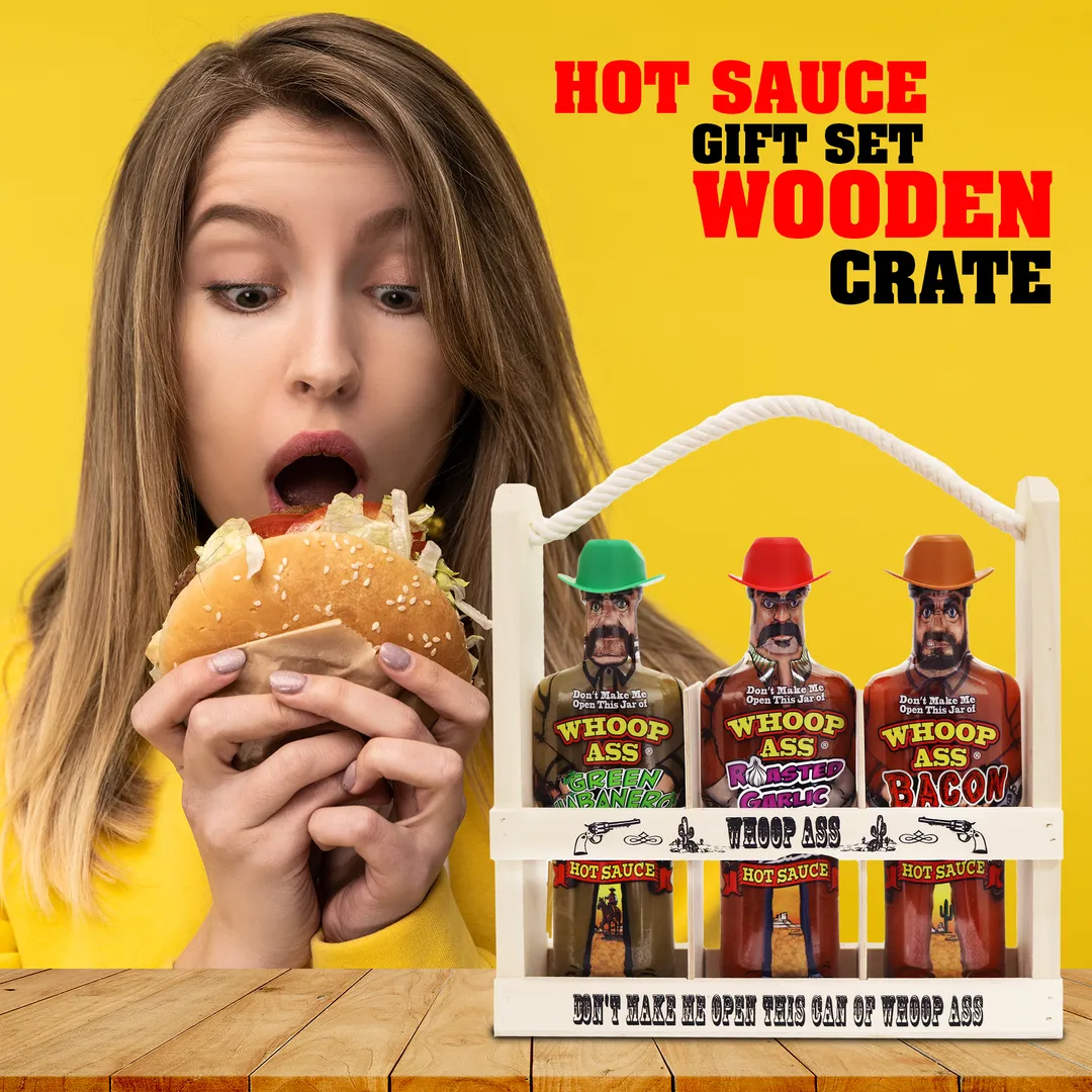 Whoop Ass Hot Sauce Wooden Crate Gift Set