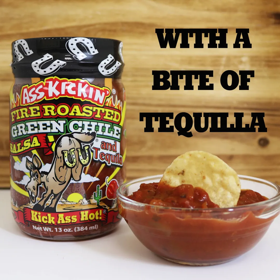 Ass Kickin’ Fire Roasted Green Chile Tequila Salsa