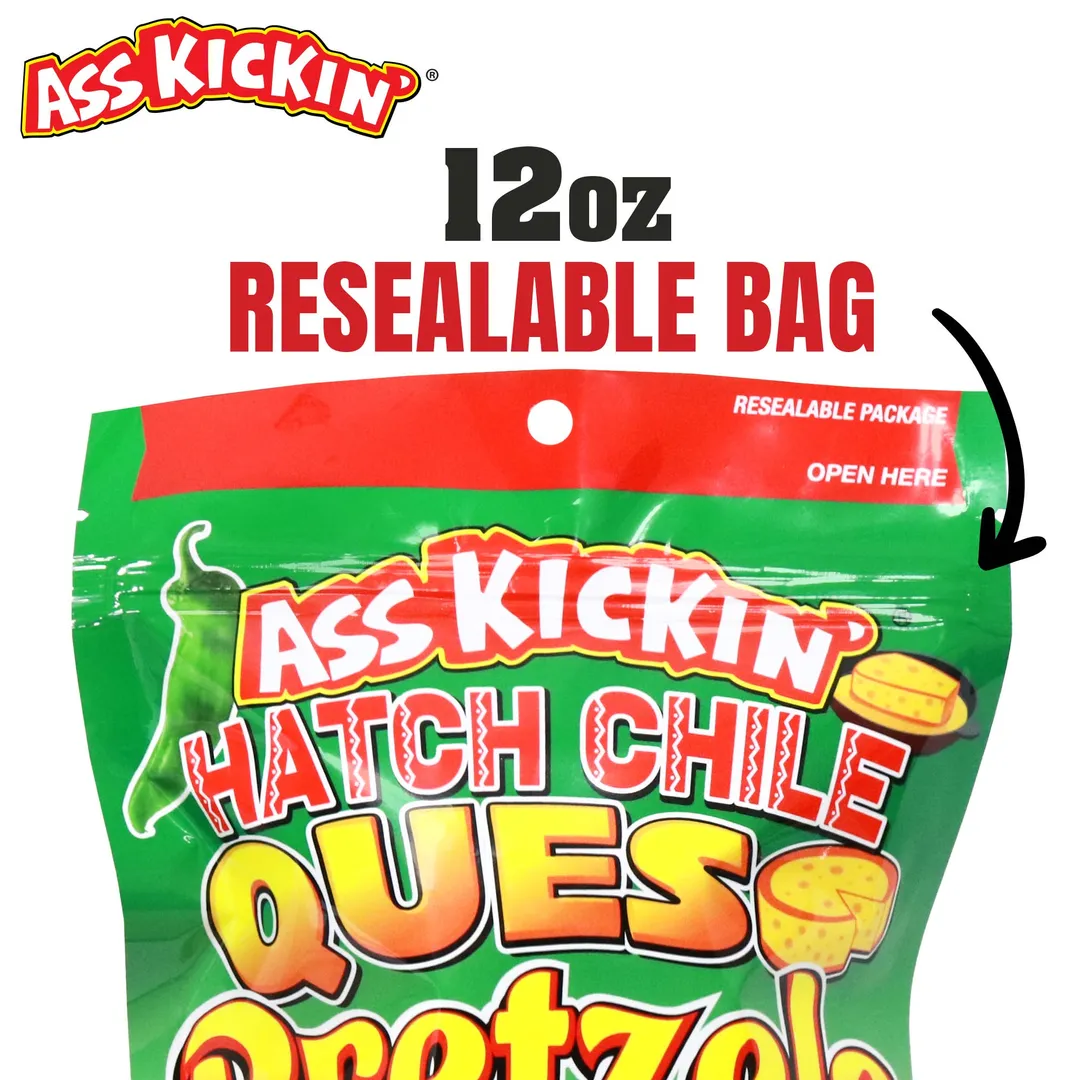Ass Kickin’ Hatch Chile Queso Pretzels, 12 oz Resealable Bag