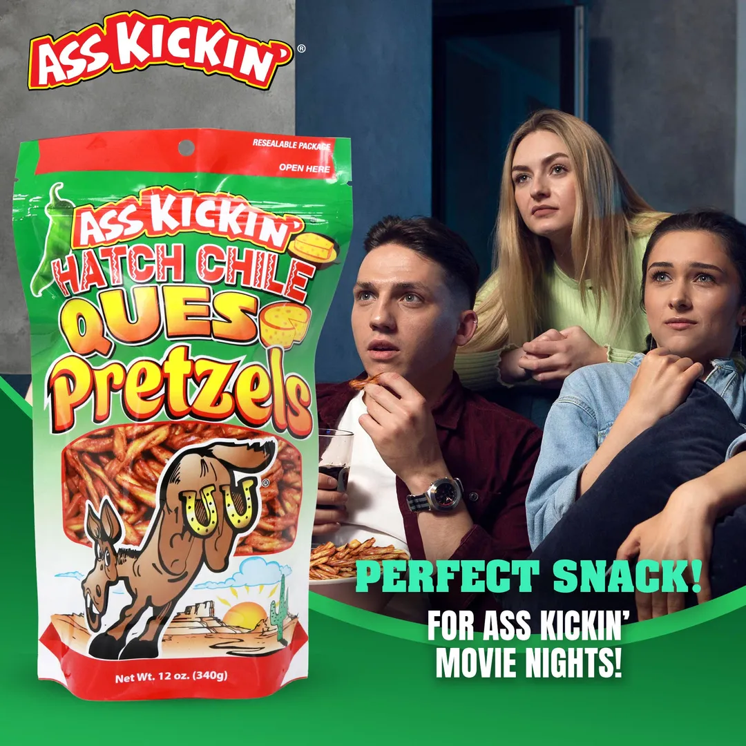 Ass Kickin’ Hatch Chile Queso Pretzels, 12 oz Resealable Bag