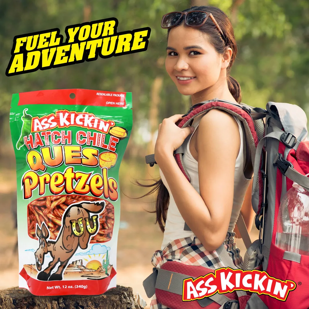 Ass Kickin’ Hatch Chile Queso Pretzels, 12 oz Resealable Bag