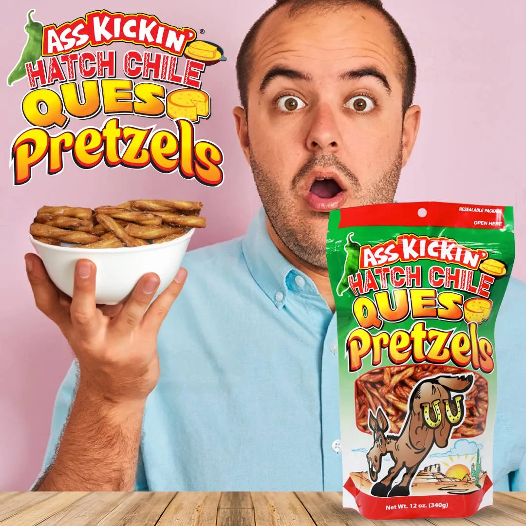 Ass Kickin’ Hatch Chile Queso Pretzels, 12 oz Resealable Bag