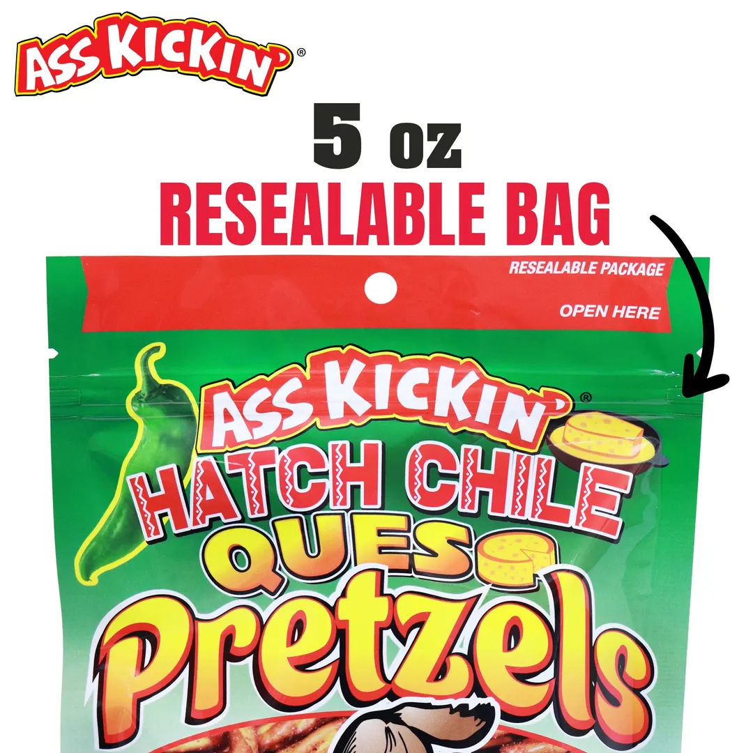 Ass Kickin' Hatch Chile Queso Pretzels, 5 oz Resealable Bags