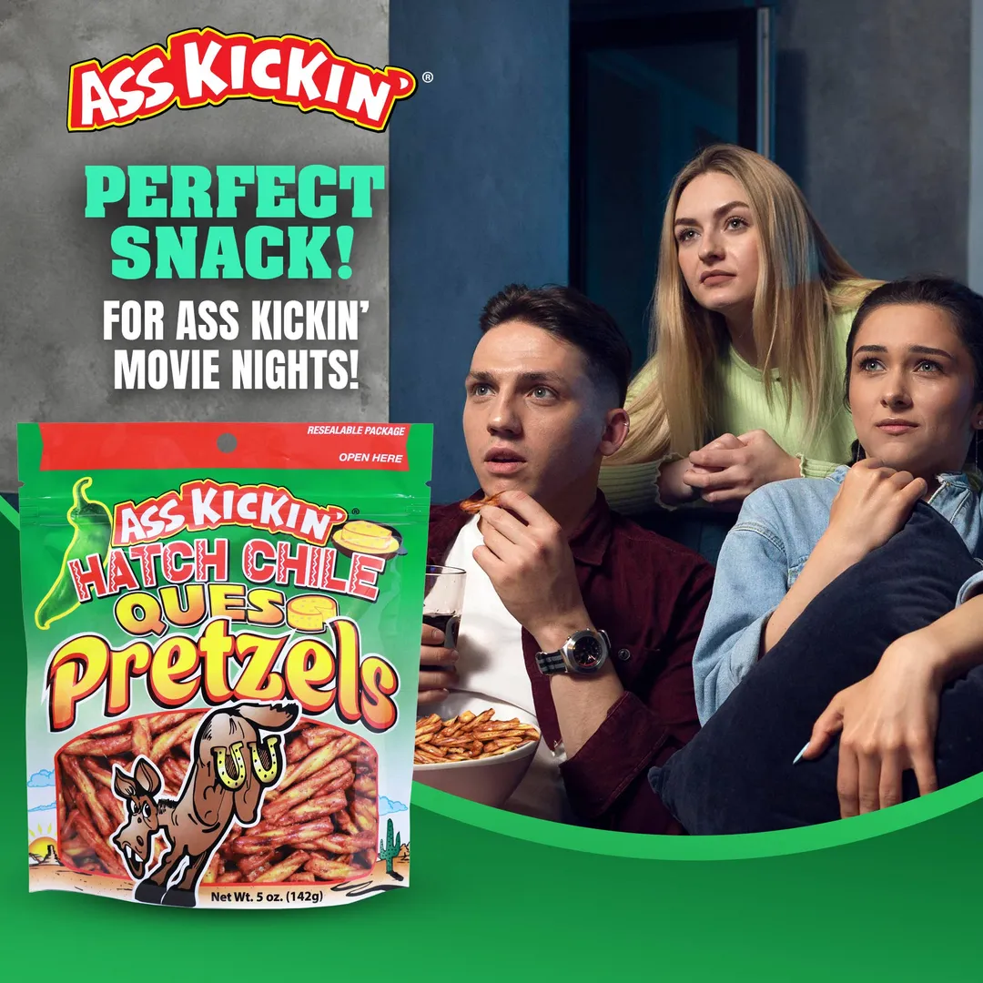 Ass Kickin' Hatch Chile Queso Pretzels, 5 oz Resealable Bags