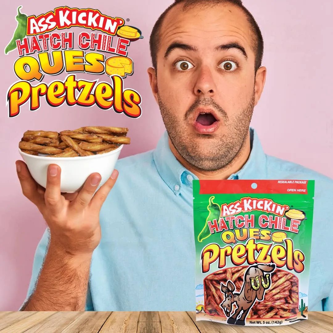 Ass Kickin' Hatch Chile Queso Pretzels, 5 oz Resealable Bags