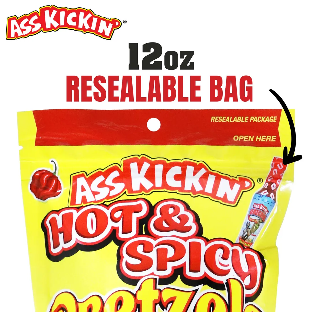 Ass Kickin’ Hot & Spicy Pretzels – 12 oz Resealable Bags