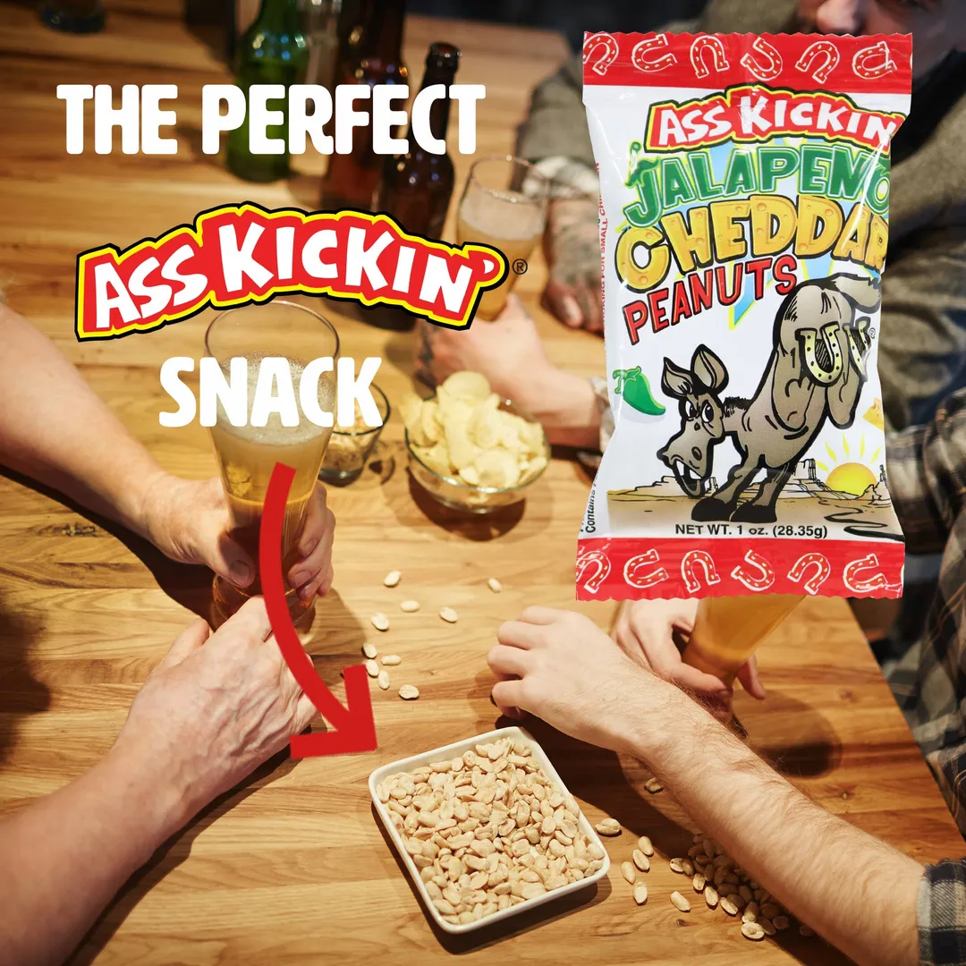 Ass Kickin’ Jalapeno Cheddar Peanuts 1 oz. Bags