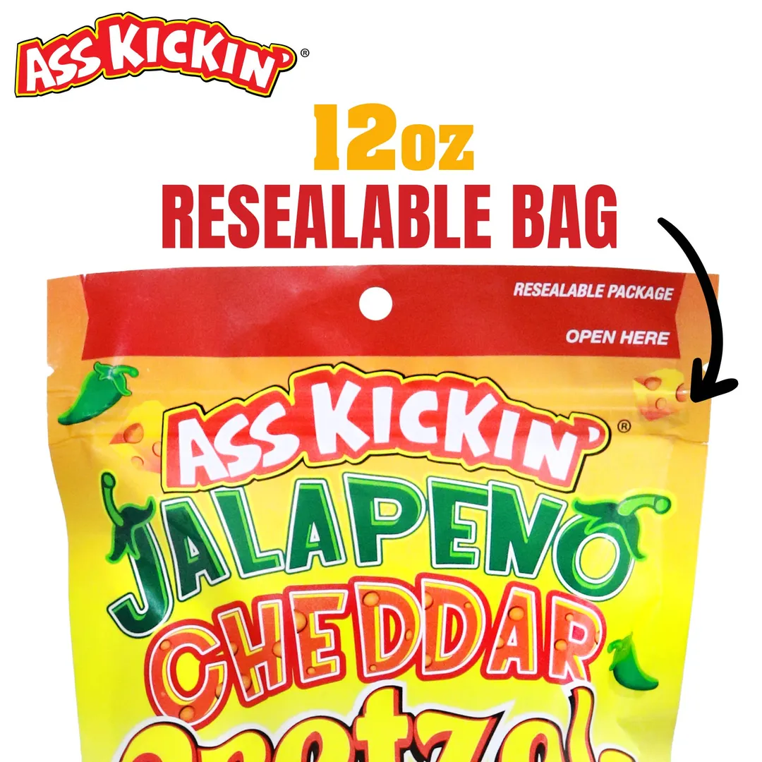 Ass Kickin' Jalapeno Cheddar Pretzels - 12 oz Resealable Bag