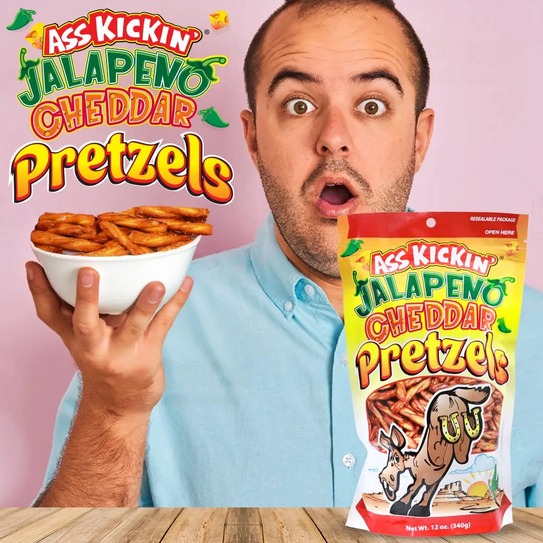 Ass Kickin' Jalapeno Cheddar Pretzels - 12 oz Resealable Bag