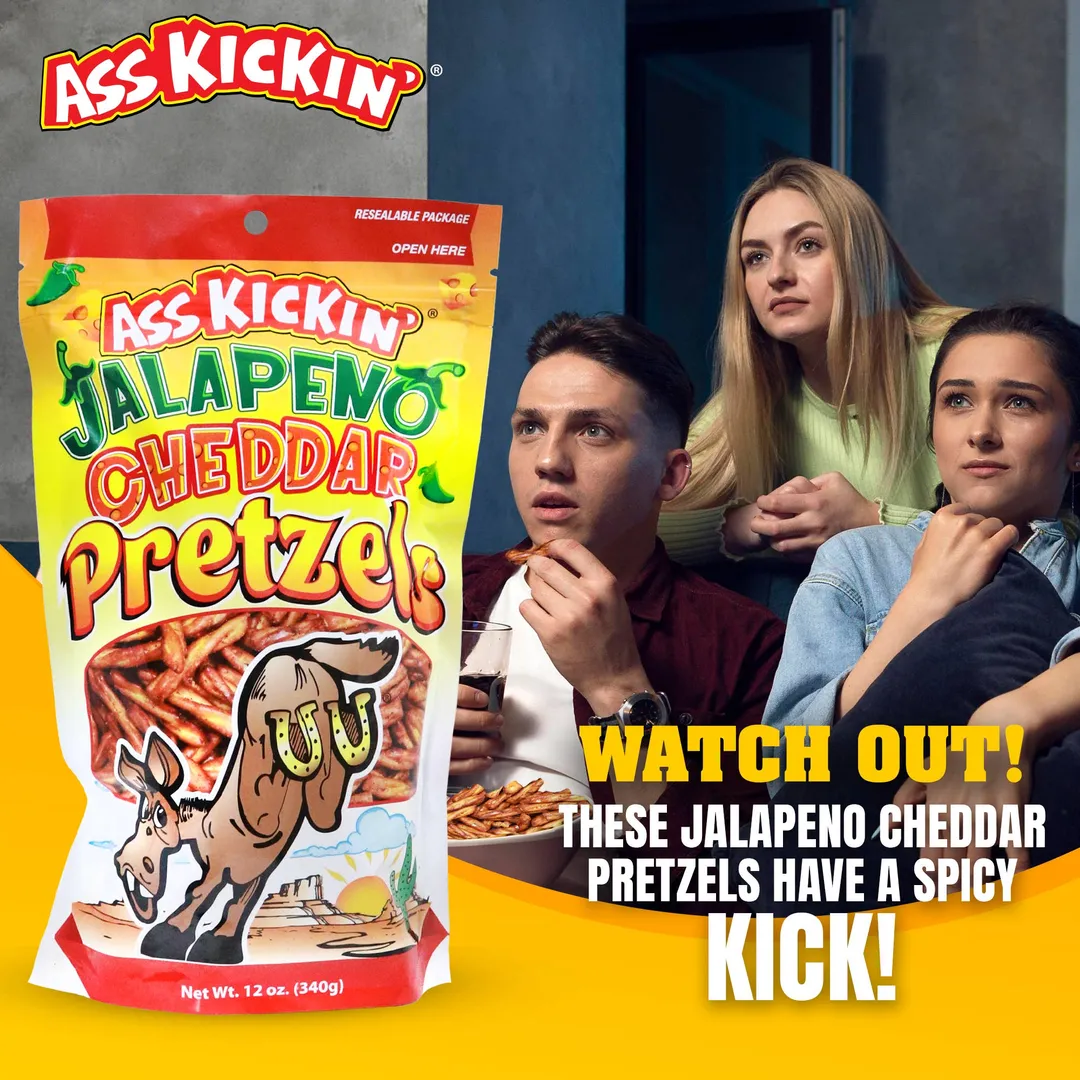 Ass Kickin' Jalapeno Cheddar Pretzels - 12 oz Resealable Bag